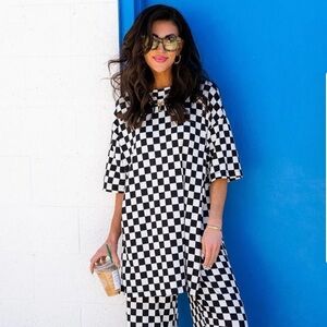 Dressed in LALA Checkered Ribbed Playsuit Tunic Top